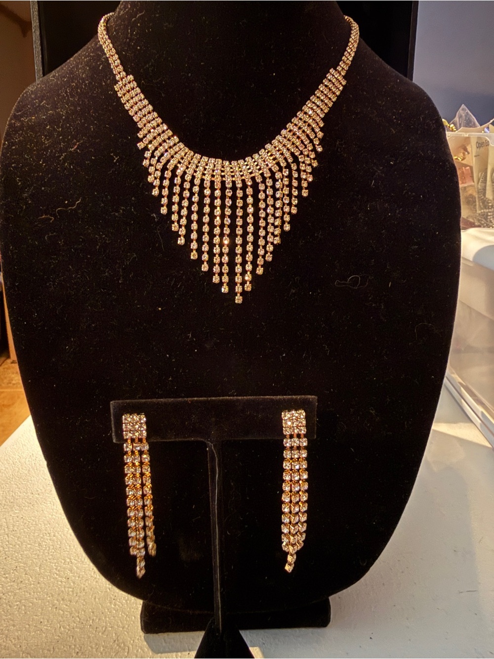 Daisy Fuentes Gold-Tone Crystal Fringe Necklace and Earrings Set